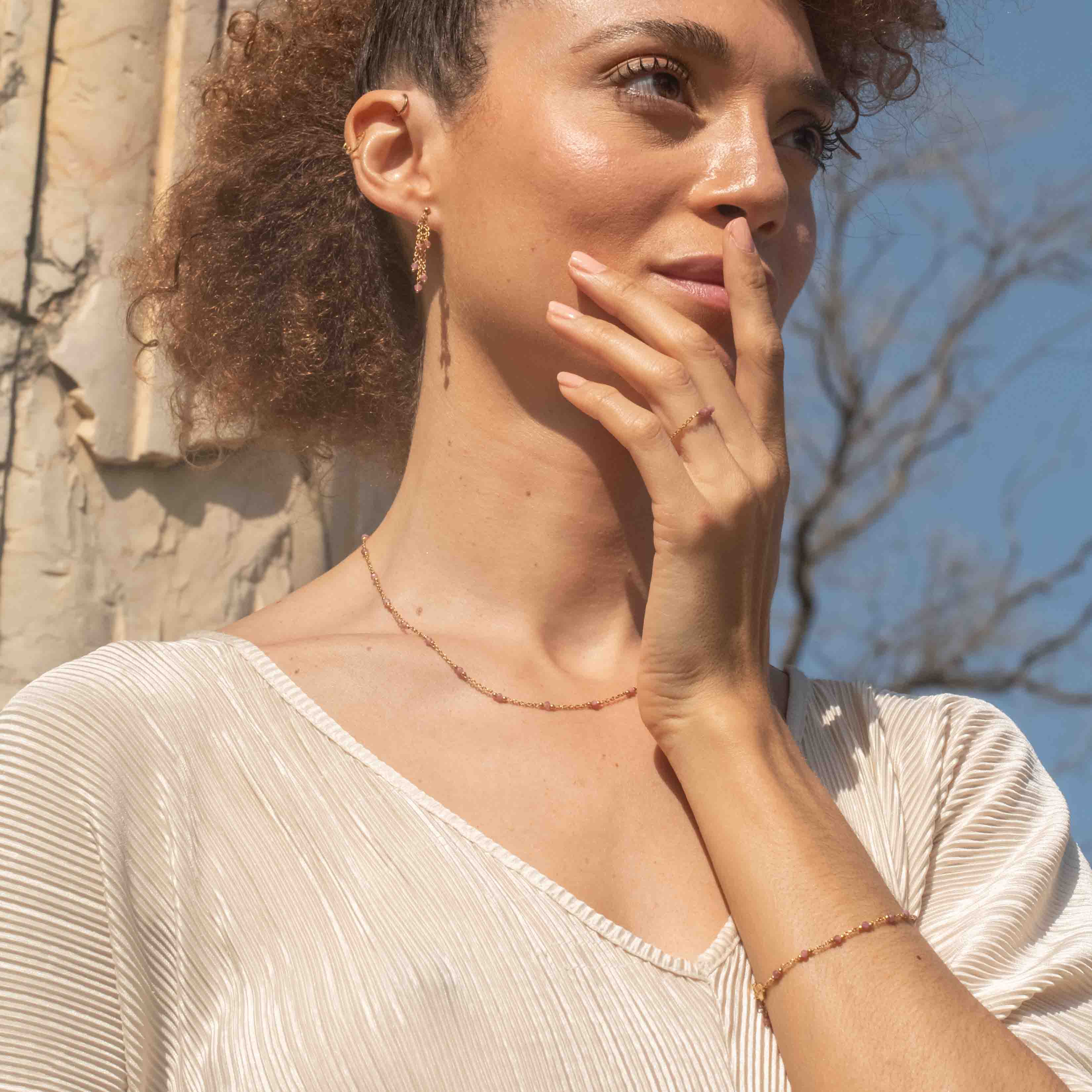 Collier, bracelet et boucles d'oreilles Elyssa en pierres Tourmaline - SLOYA