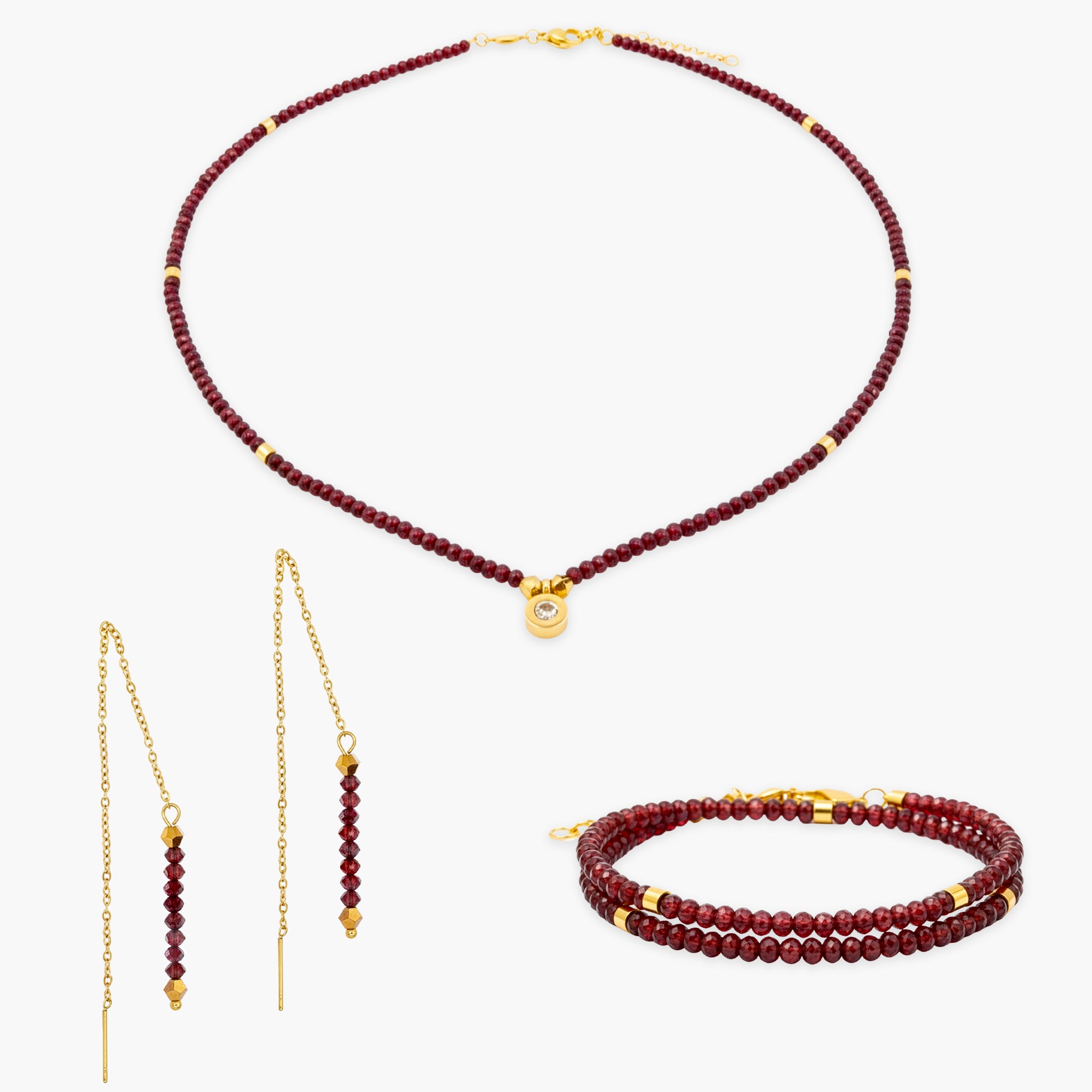 Collier, bracelet et boucles d'oreilles Lumia en pierres Grenat - SLOYA