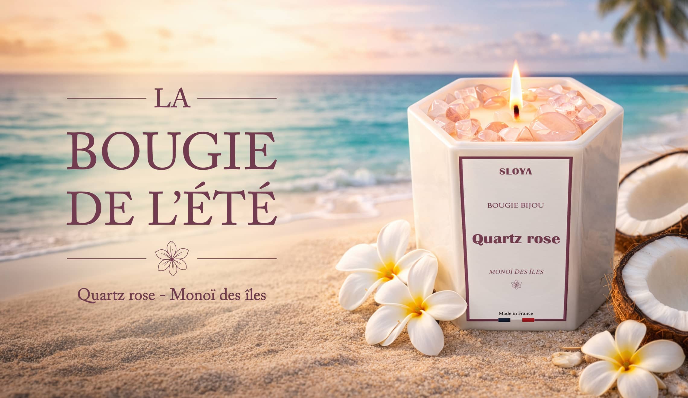 bougie bijou été monoï quartz rose