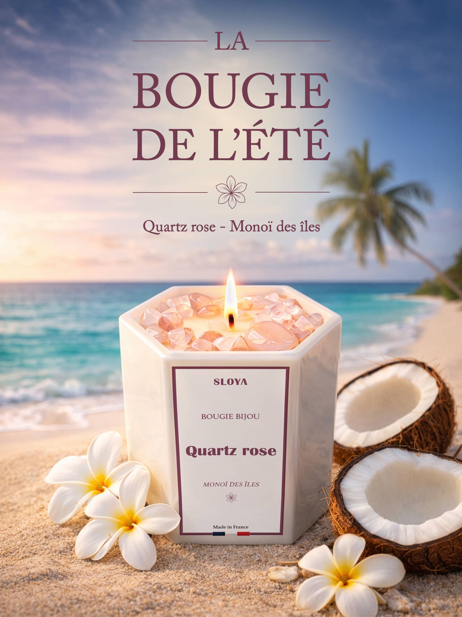 bougie bijou été monoï quartz rose