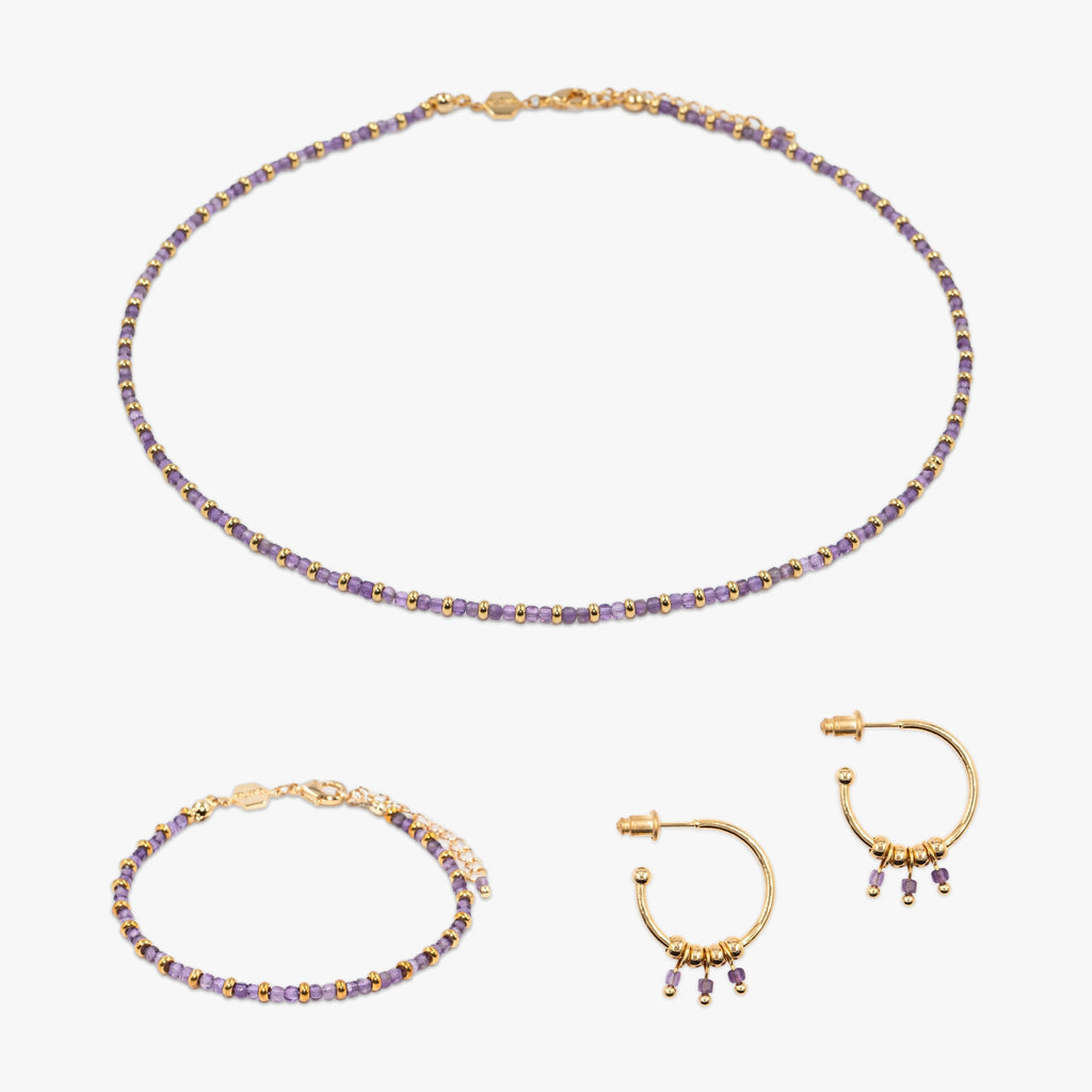 Collier, bracelet et boucles d'oreilles Karia en pierres Améthyste - SLOYA