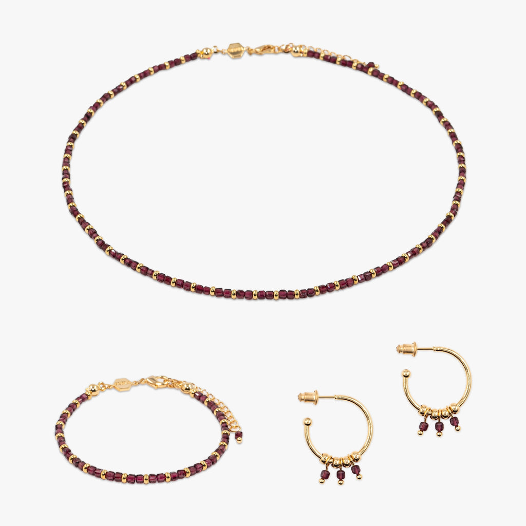 Collier, bracelet et boucles d'oreilles Karia en pierres Grenat - SLOYA