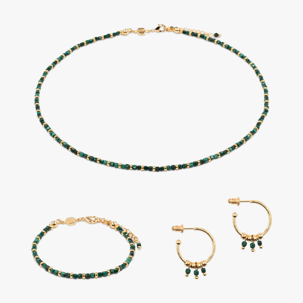 Collier, bracelet et boucles d'oreilles Karia en pierres Malachite - SLOYA