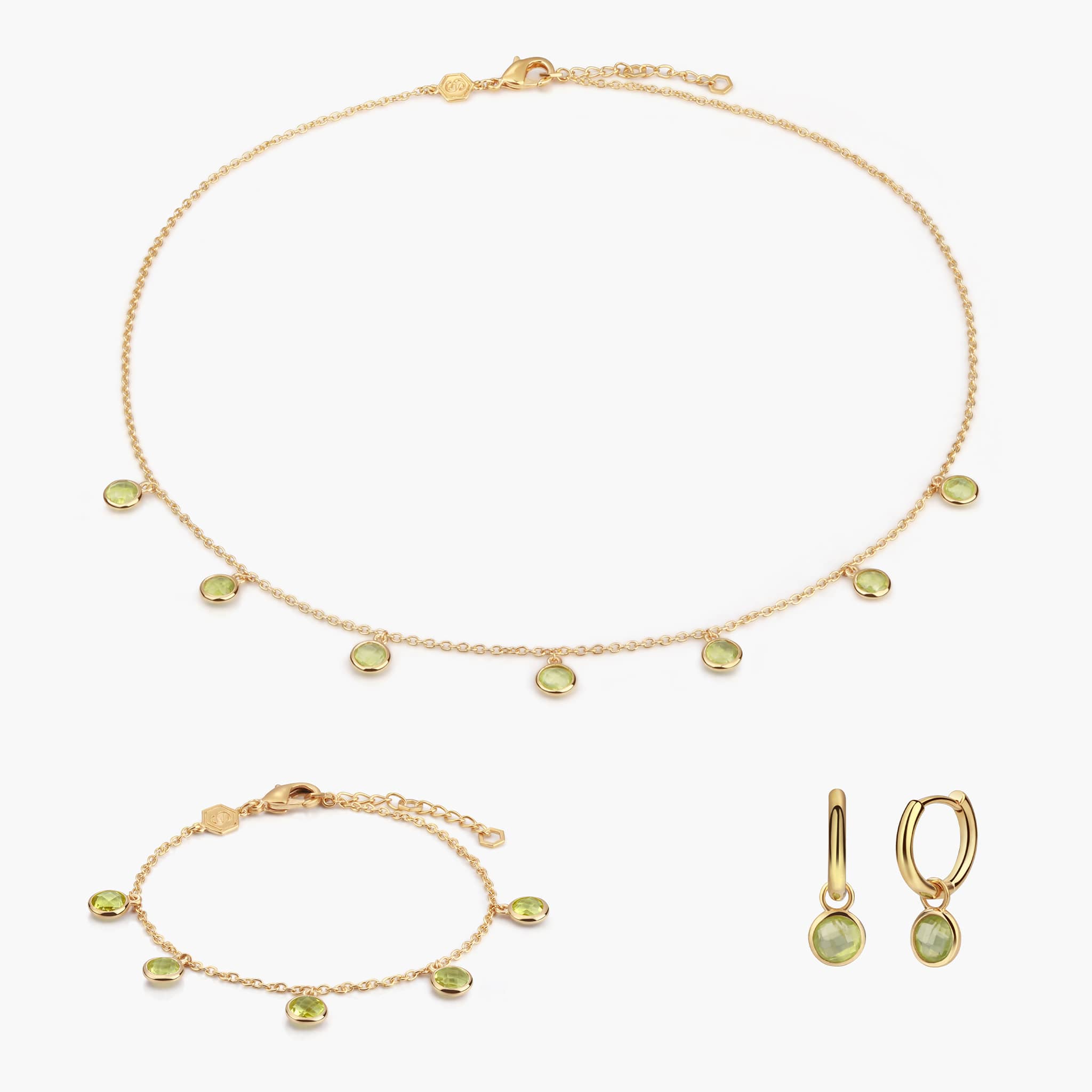 parure Collier, bracelet et boucles d'oreilles Gemia en pierres Péridot