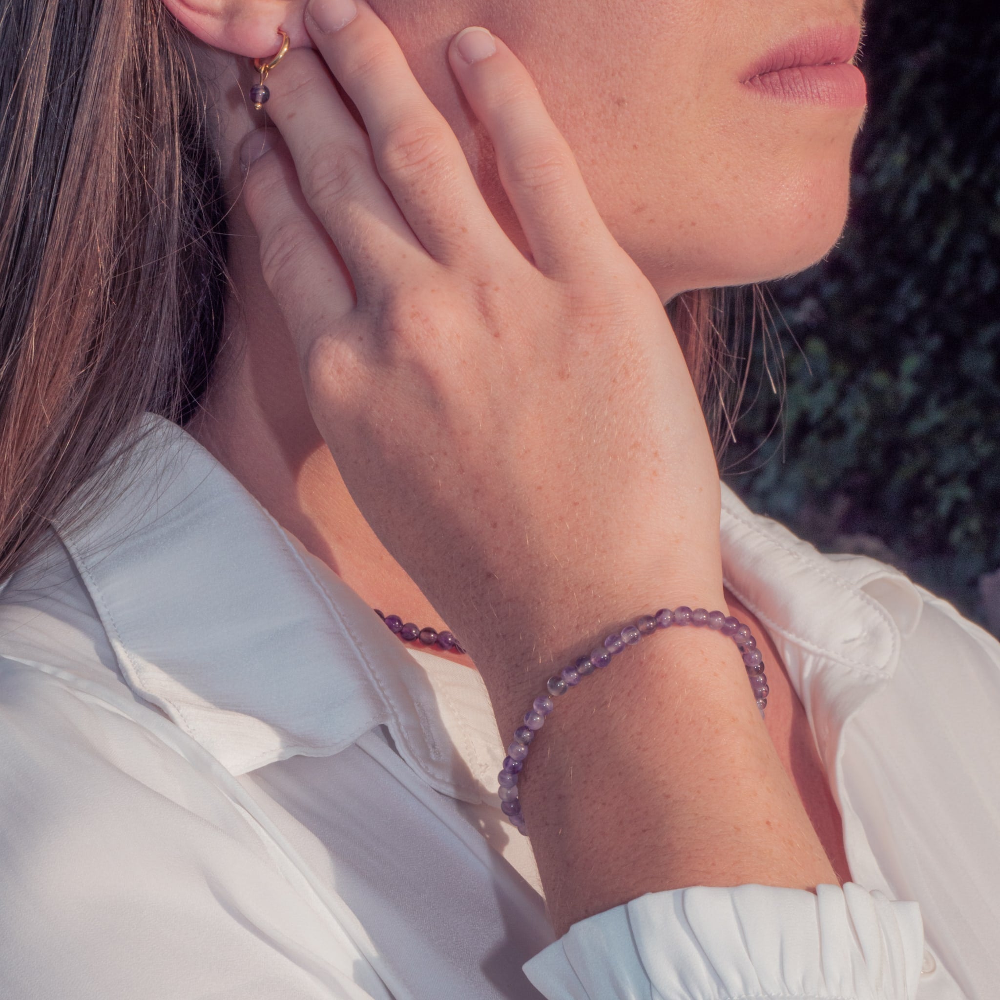 Collier, bracelet et boucles d'oreilles Serena en pierres Améthyste - SLOYA