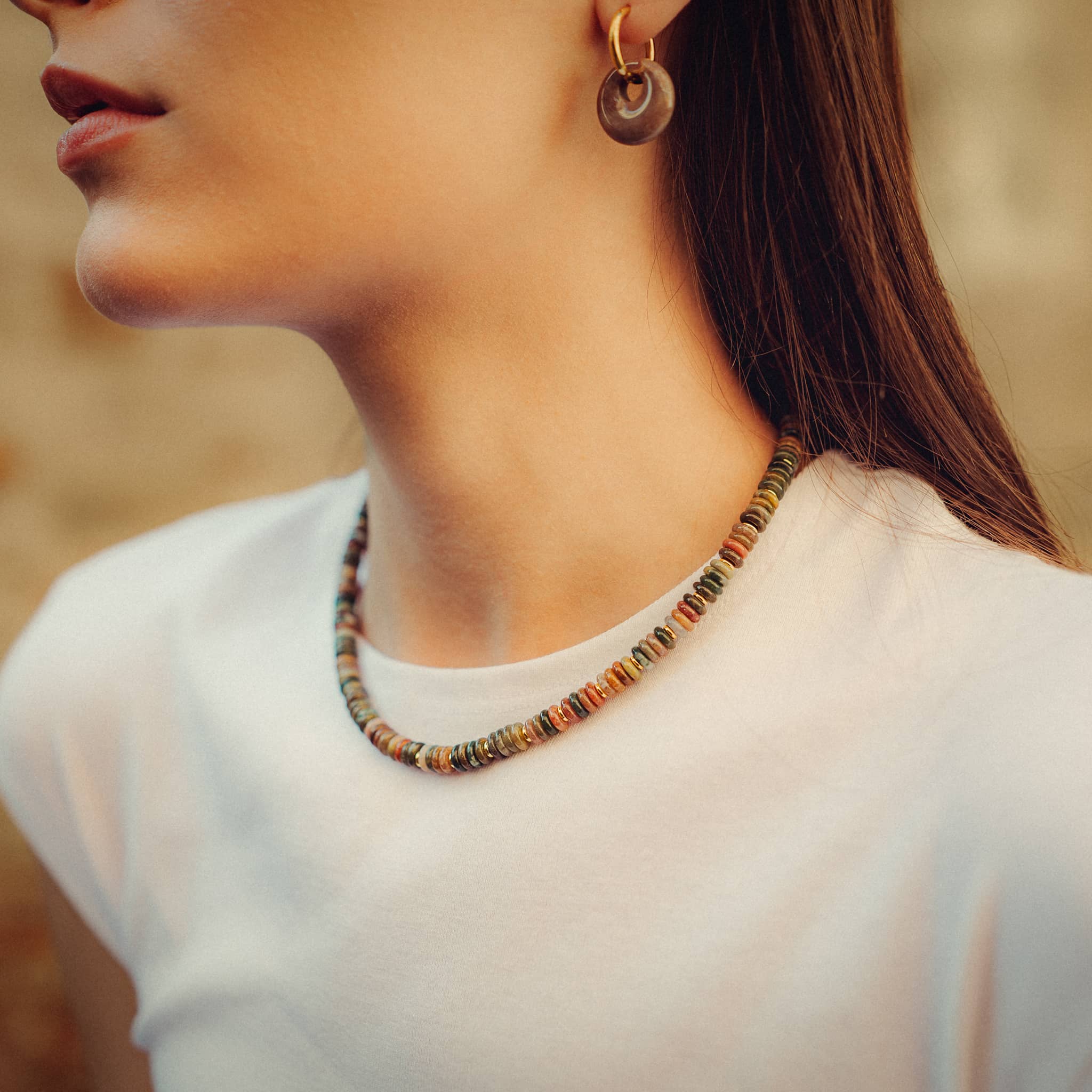 Collier, bracelet et boucles d'oreilles Blima en pierres Agate Indienne - SLOYA