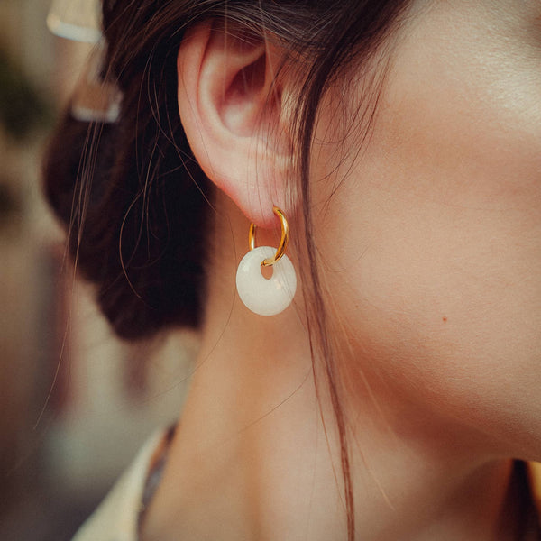 Boucles d'oreilles Blima en pierres Jade blanche - SLOYA