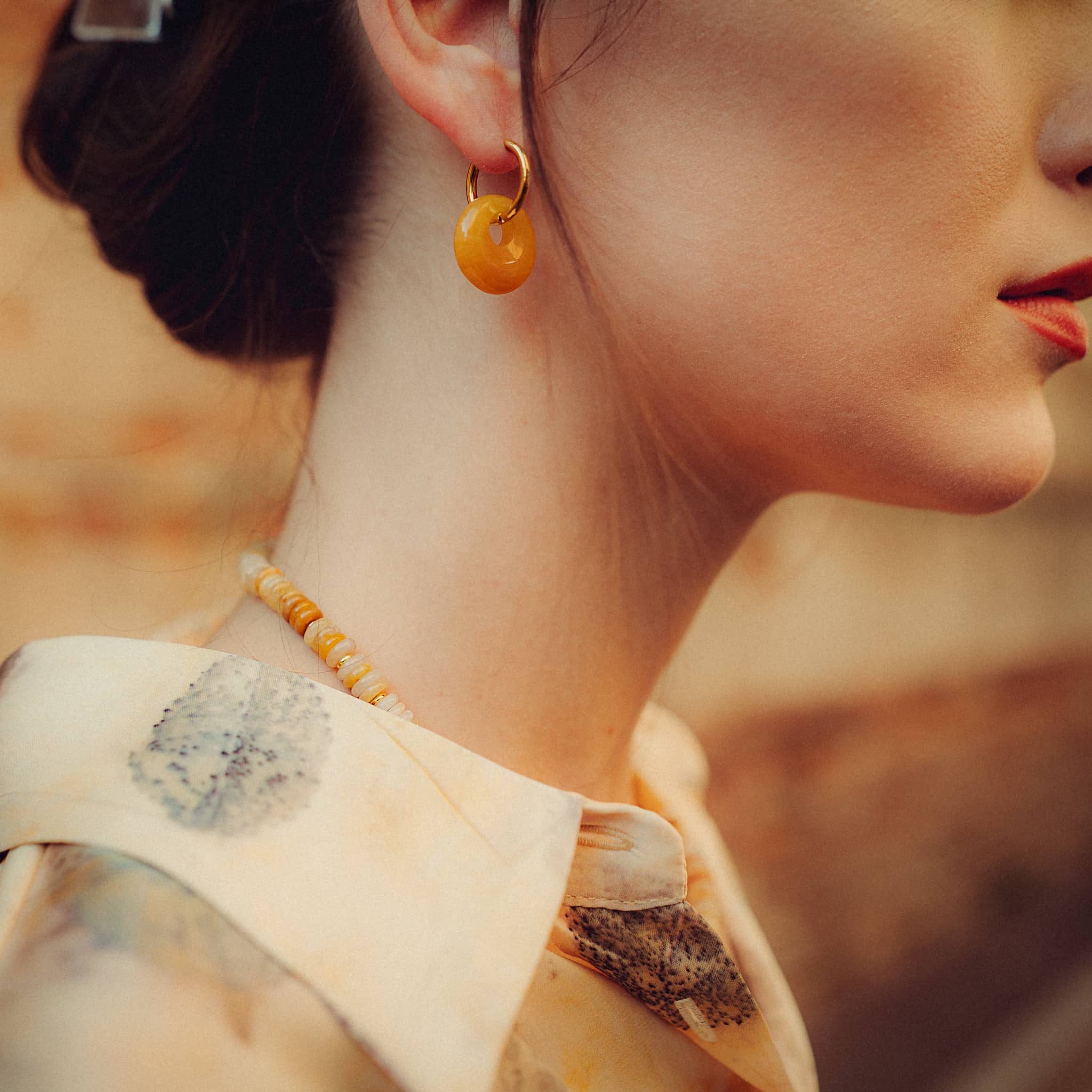 Collier, bracelet et boucles d'oreilles Blima en pierres Jade jaune - SLOYA