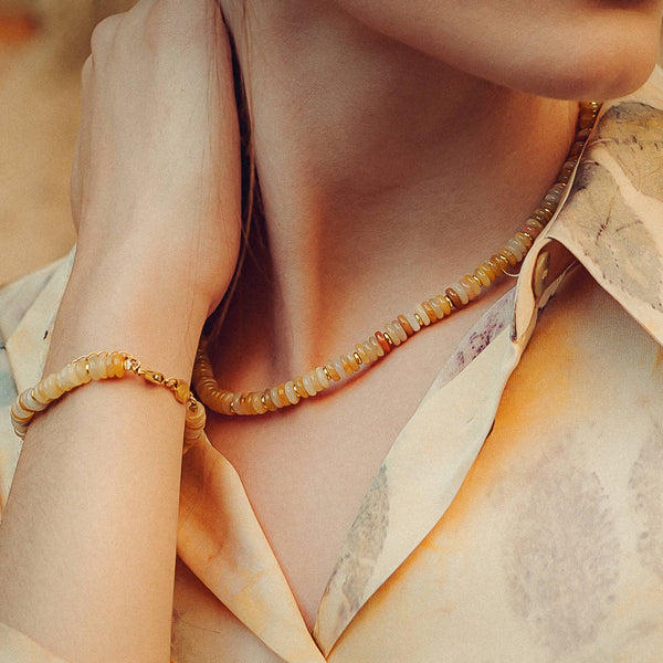 Collier, bracelet et boucles d'oreilles Blima en pierres Jade jaune - SLOYA