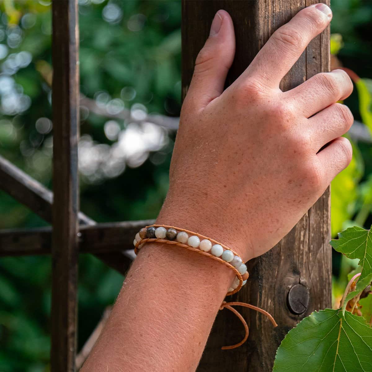 Bracelet AMAZ en pierres naturelles d'Amazonite et cuir