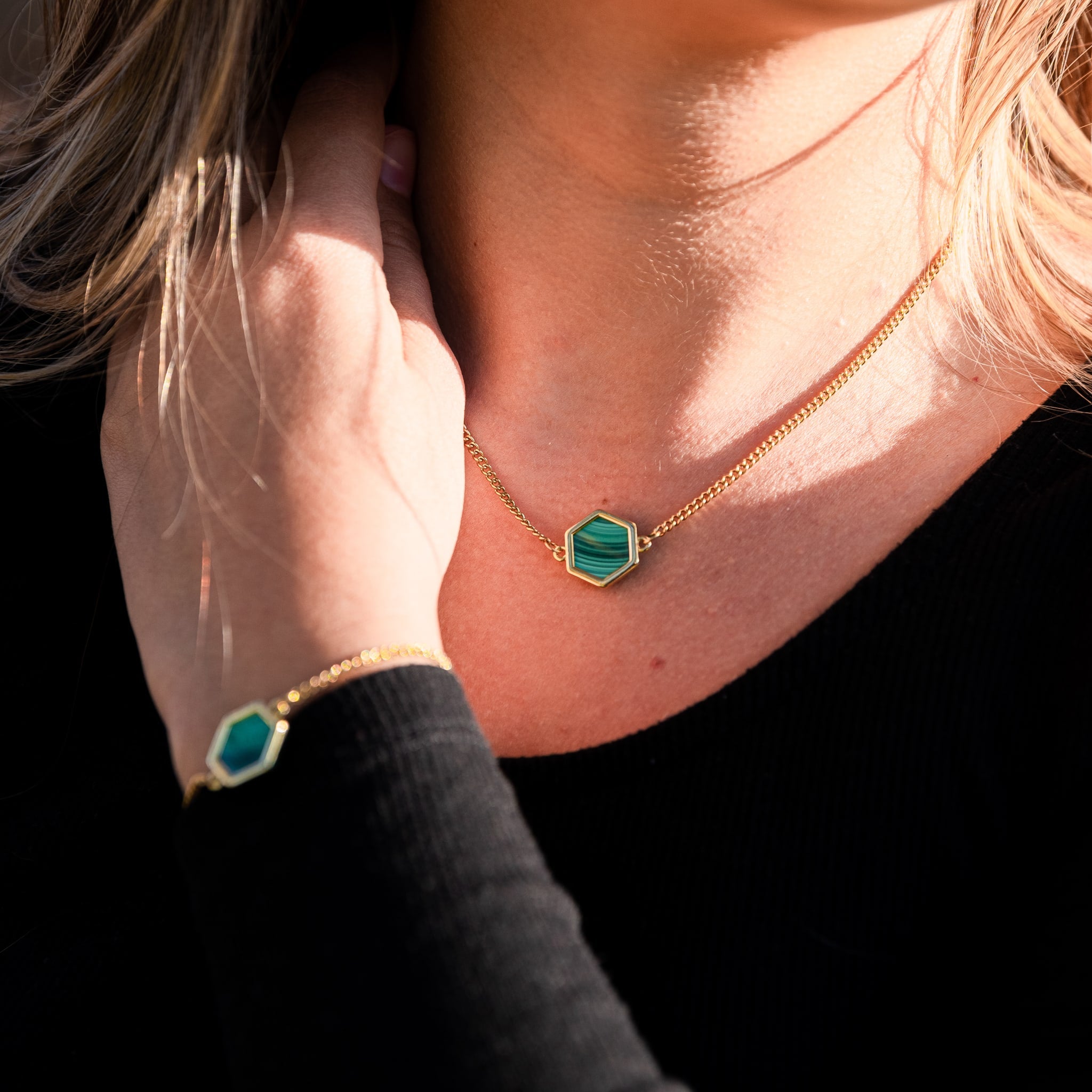 Collier Hexalia en pierres Malachite - SLOYA