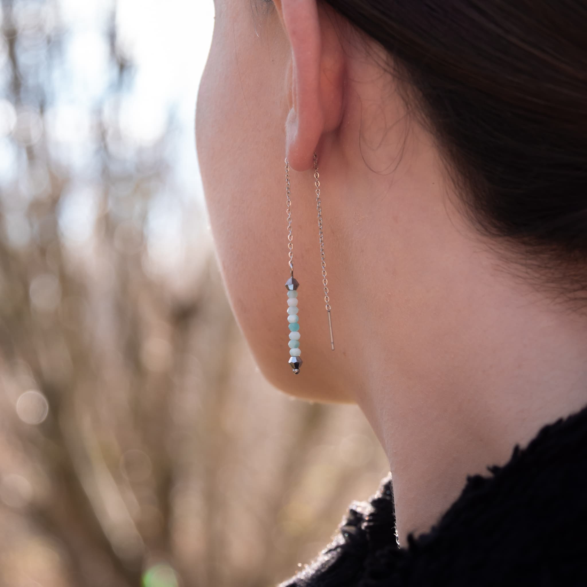 Collier bracelet et boucles d'oreilles LUMIA en pierres Amazonite - SLOYA