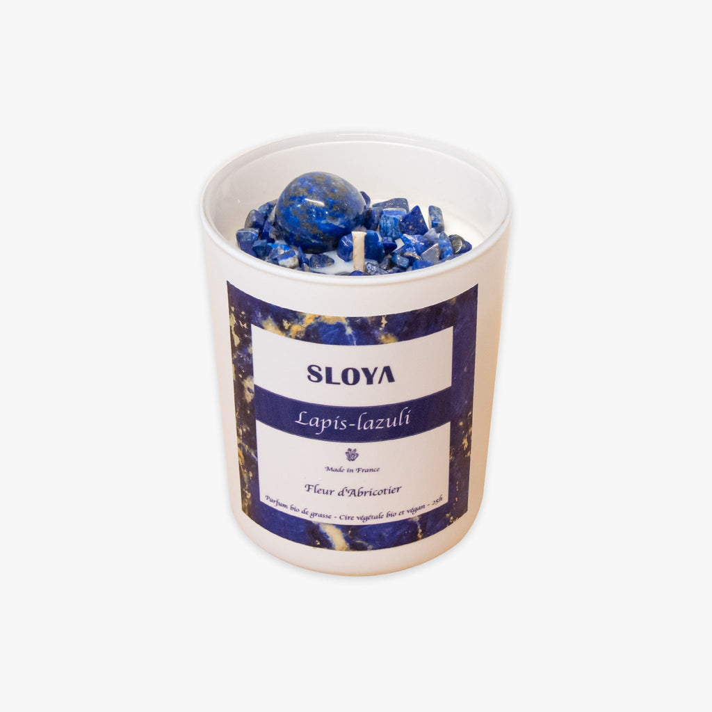 Bougie pierres Lapis-lazuli - parfum Fleur d'Abricotier - SLOYA