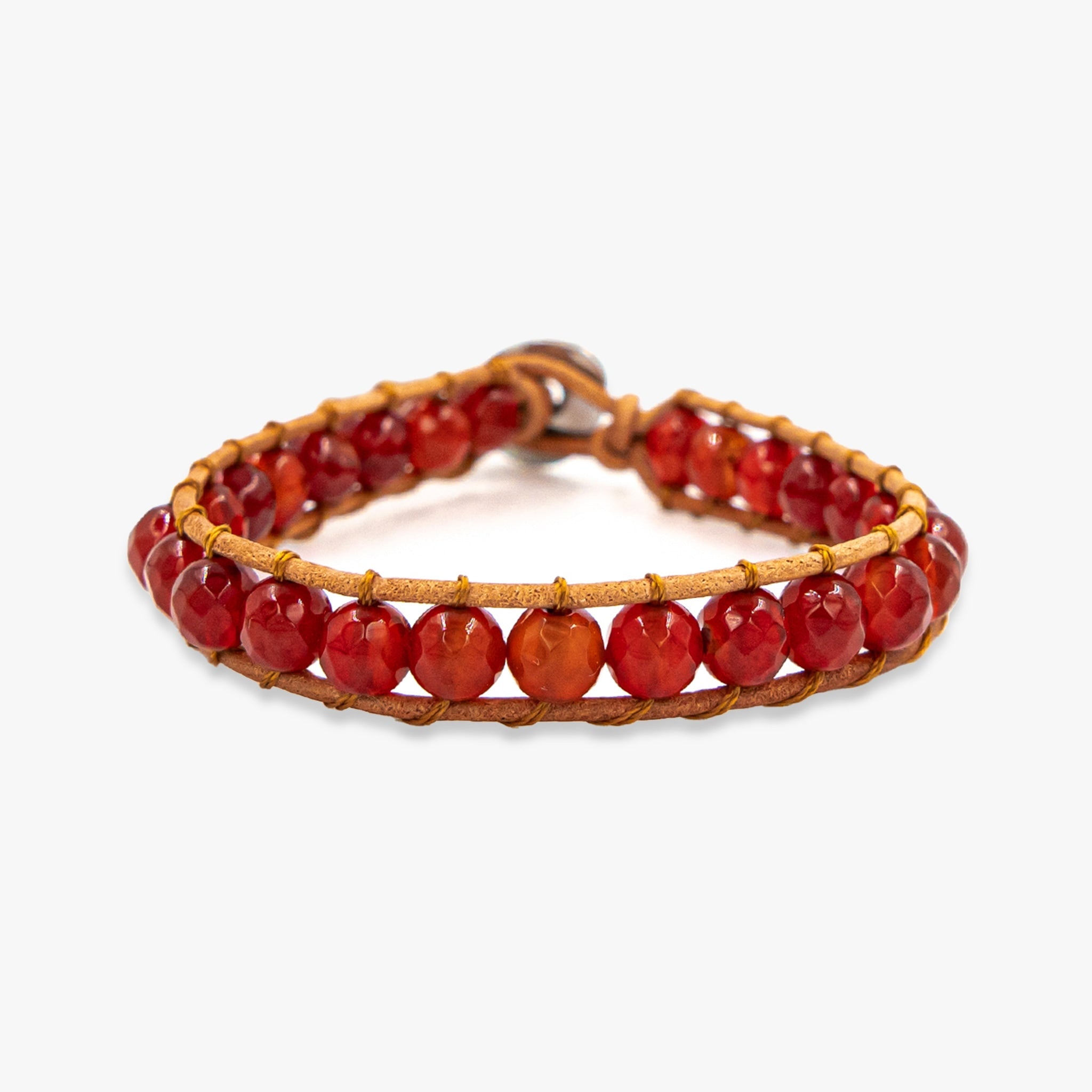 Bracelet CEYLA en pierres naturelles de cornaline et cuir