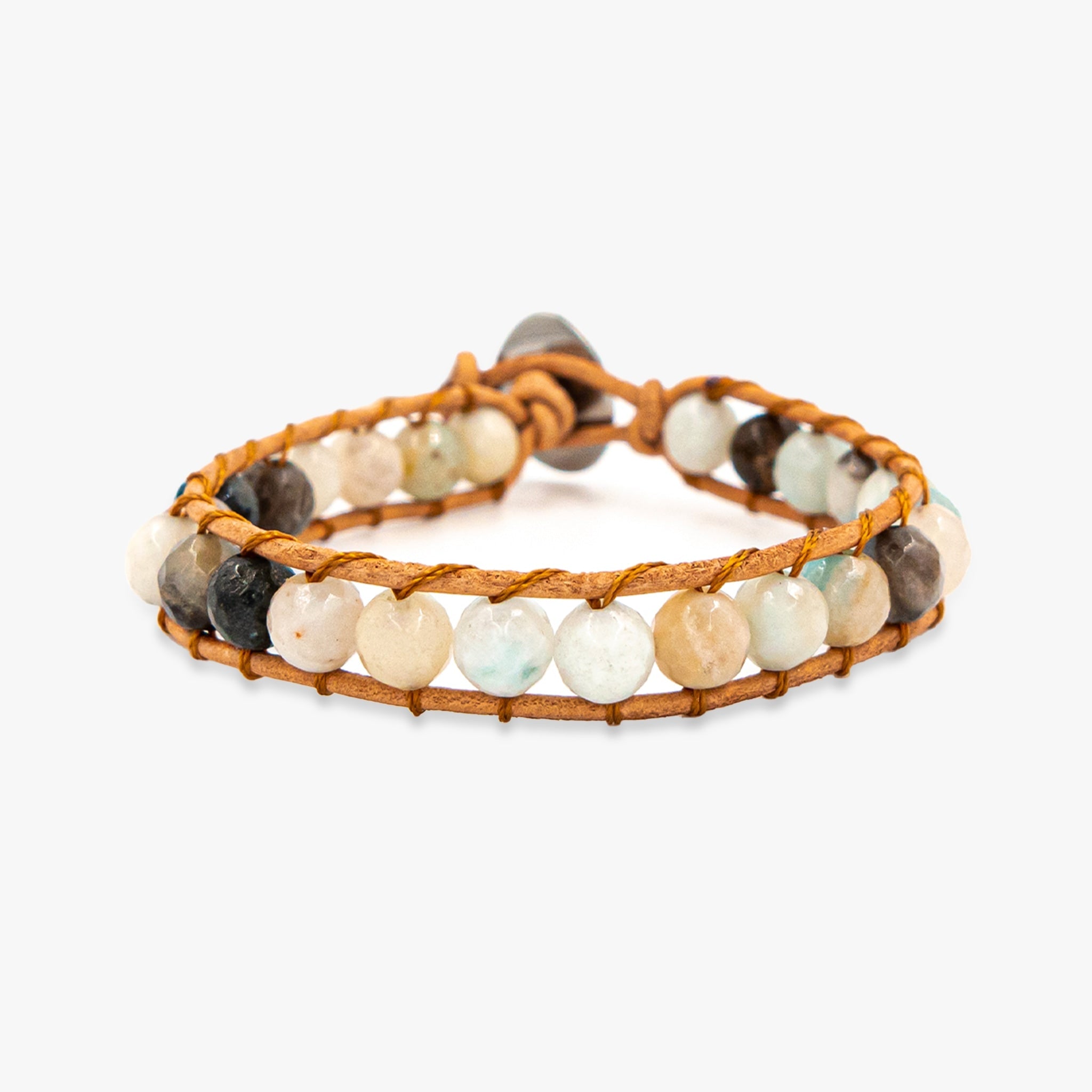 Bracelet AMAZ en pierres naturelles d'Amazonite et cuir