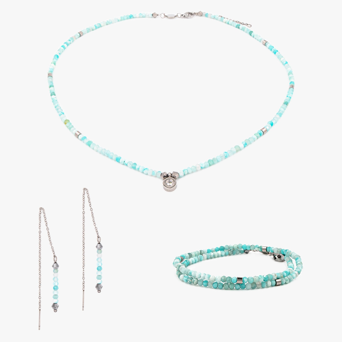 Collier bracelet et boucles d'oreilles LUMIA en pierres Amazonite - SLOYA