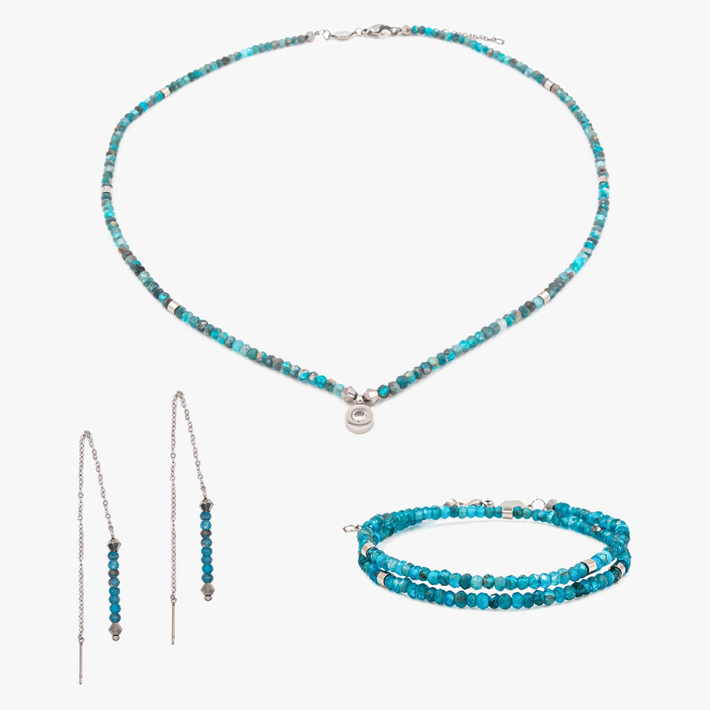 Collier bracelet et boucles d'oreilles LUMIA en pierres Apatite - SLOYA
