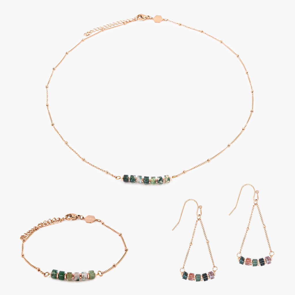 Collier, bracelet et boucles d'oreilles Piana en pierres Agate Aquatique - SLOYA