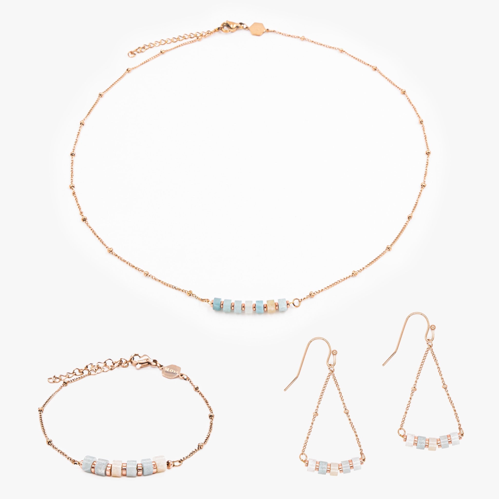 Collier, bracelet et boucles d'oreilles Piana en pierres Amazonite - SLOYA