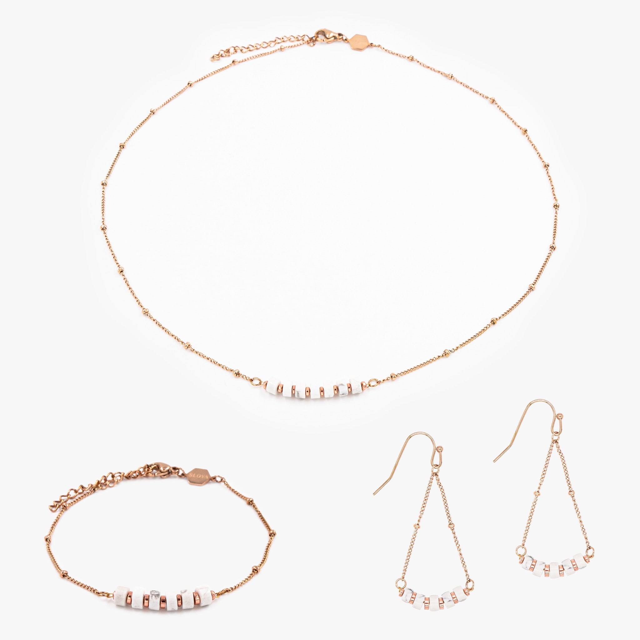 Collier, bracelet et boucles d'oreilles Piana en pierres Howlite - SLOYA