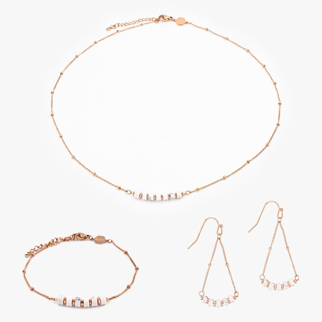Collier, bracelet et boucles d'oreilles Piana en pierres Howlite - SLOYA