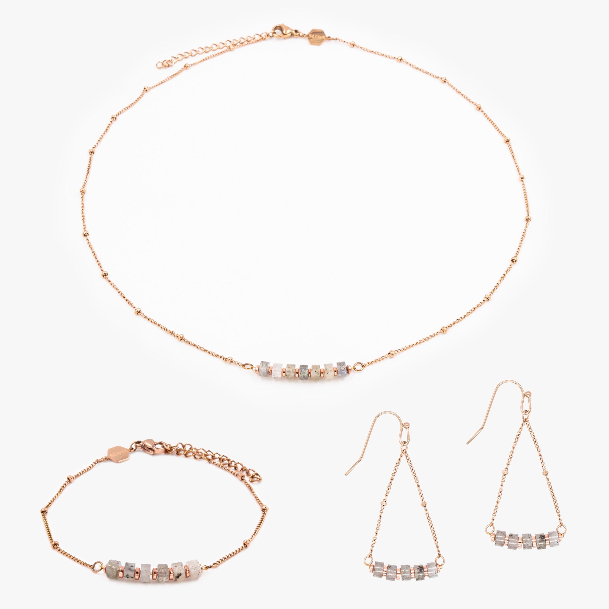 Collier, bracelet et boucles d'oreilles Piana en pierres Labradorite - SLOYA