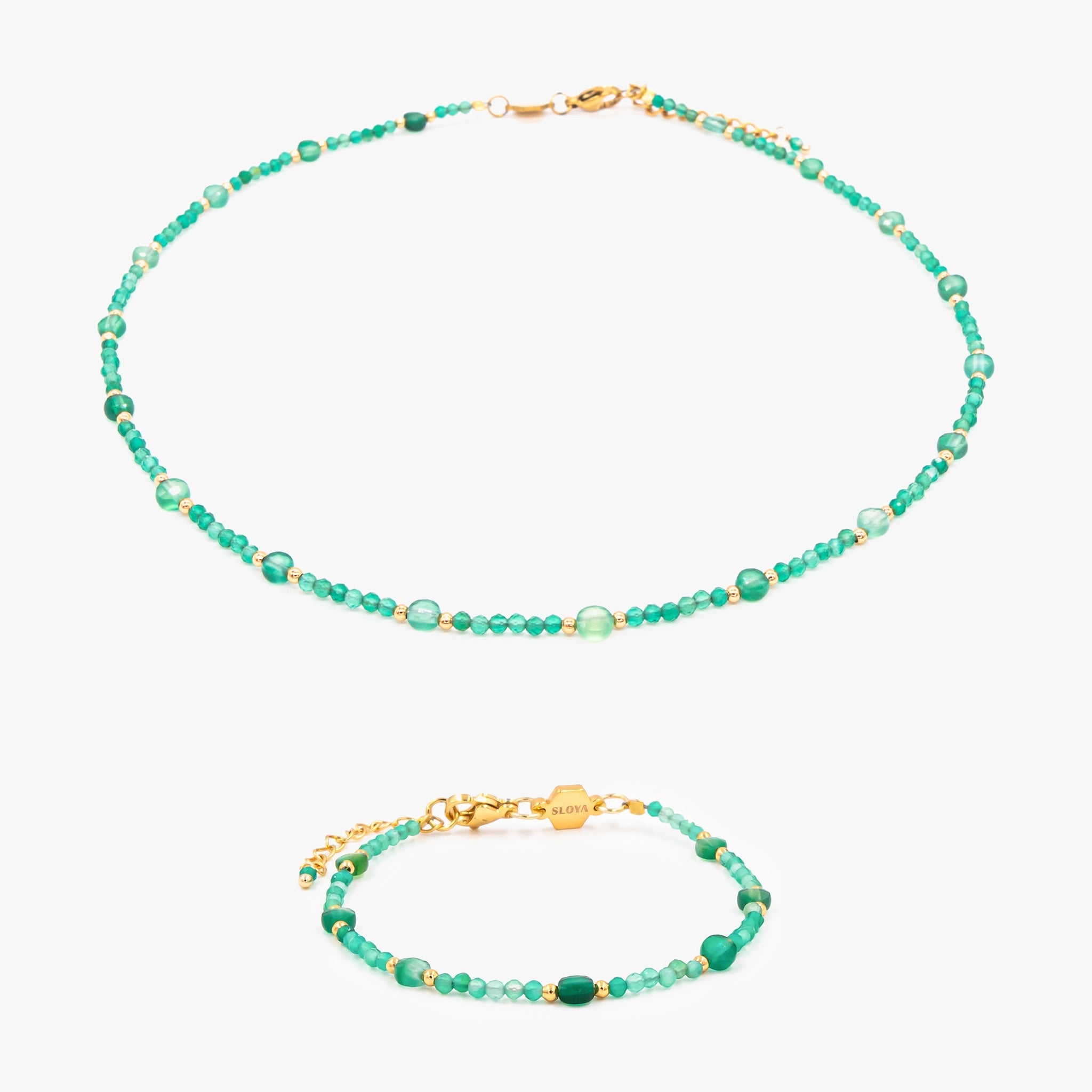 Collier et bracelet Paloma en pierres Agate Verte - SLOYA