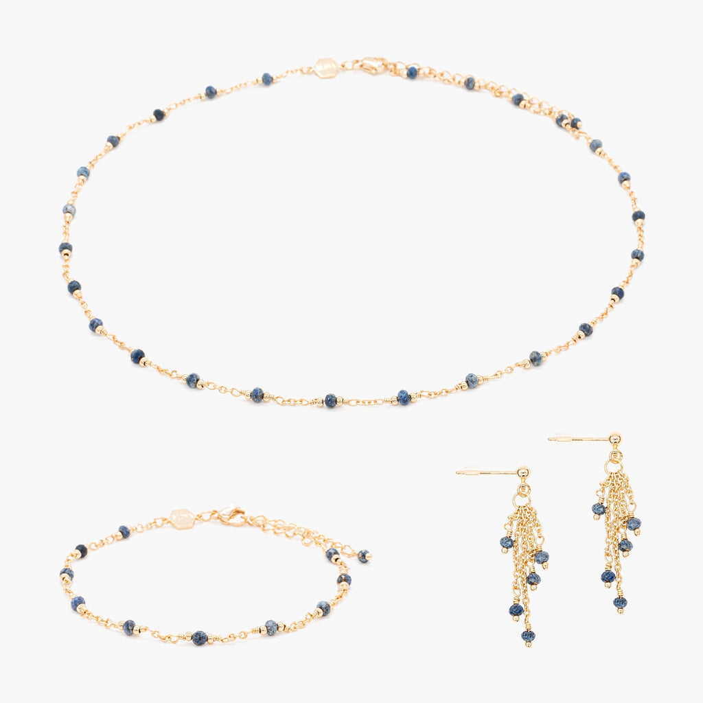 Collier, bracelet et boucles d'oreilles Bianca en pierres Lapis-lazuli - SLOYA