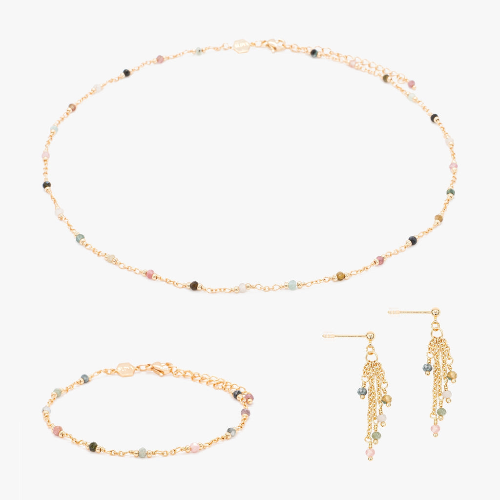 Collier, bracelet et boucles d'oreilles Bianca en pierres Tourmaline - SLOYA