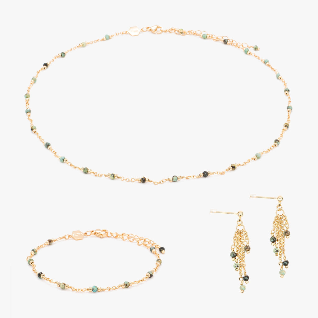 Collier, bracelet et boucles d'oreilles Bianca en pierres Turquoise Africain - SLOYA