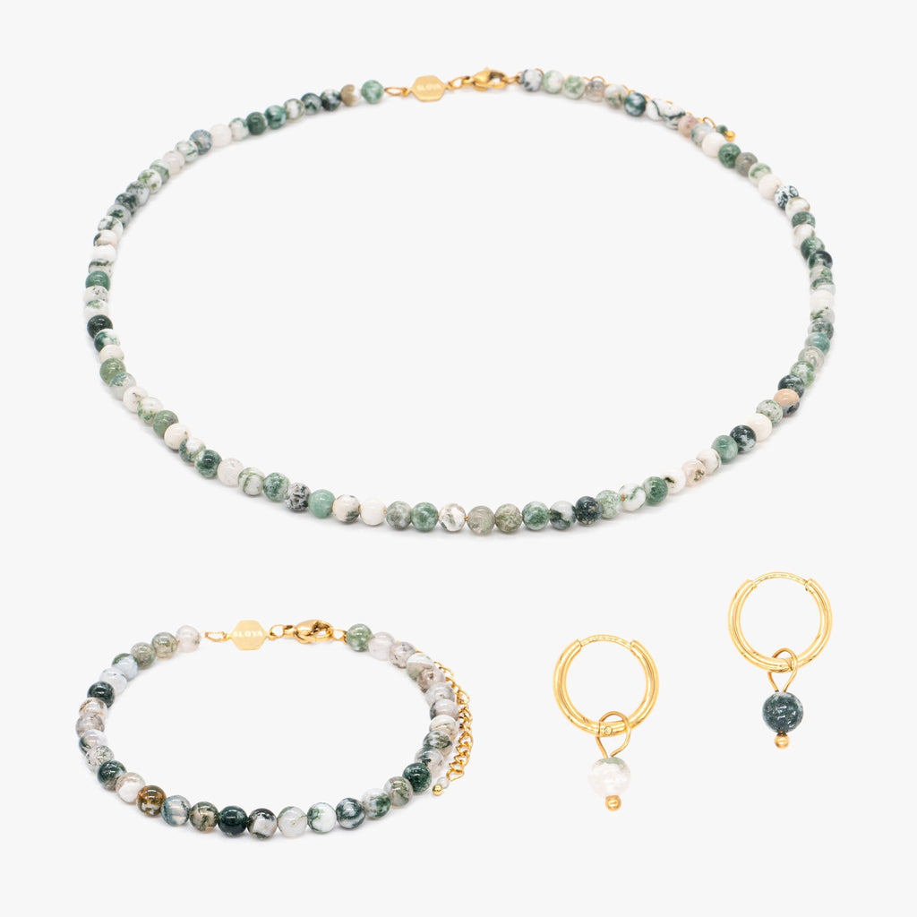 Collier, bracelet et boucles d'oreilles Serena en pierres Agate Arbre - SLOYA