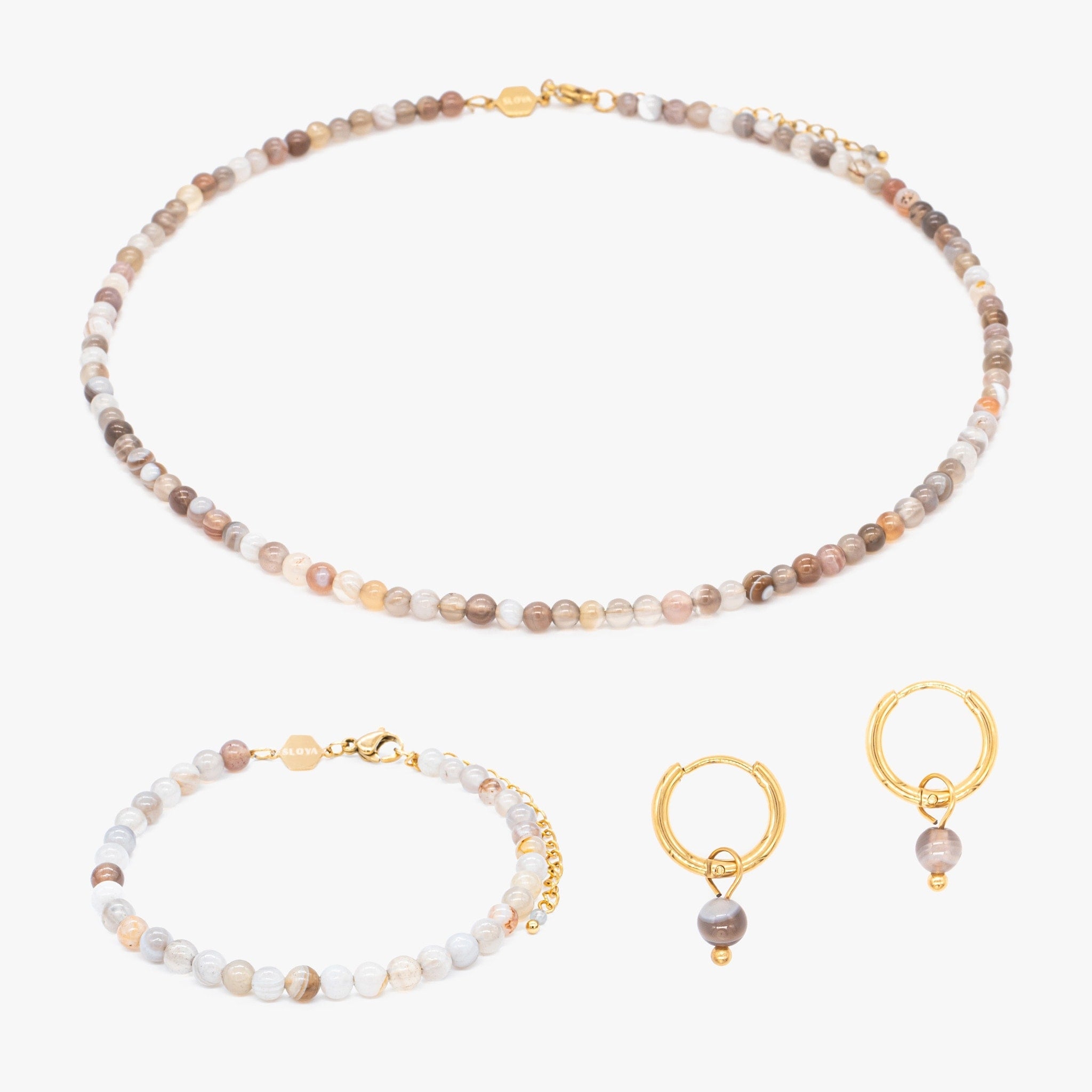 Collier, bracelet et boucles d'oreilles Serena en pierres Agate Botswana - SLOYA