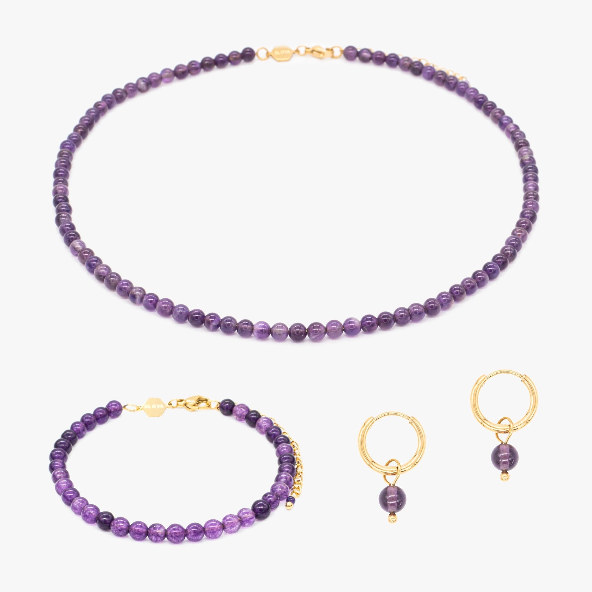 Collier, bracelet et boucles d'oreilles Serena en pierres Améthyste - SLOYA