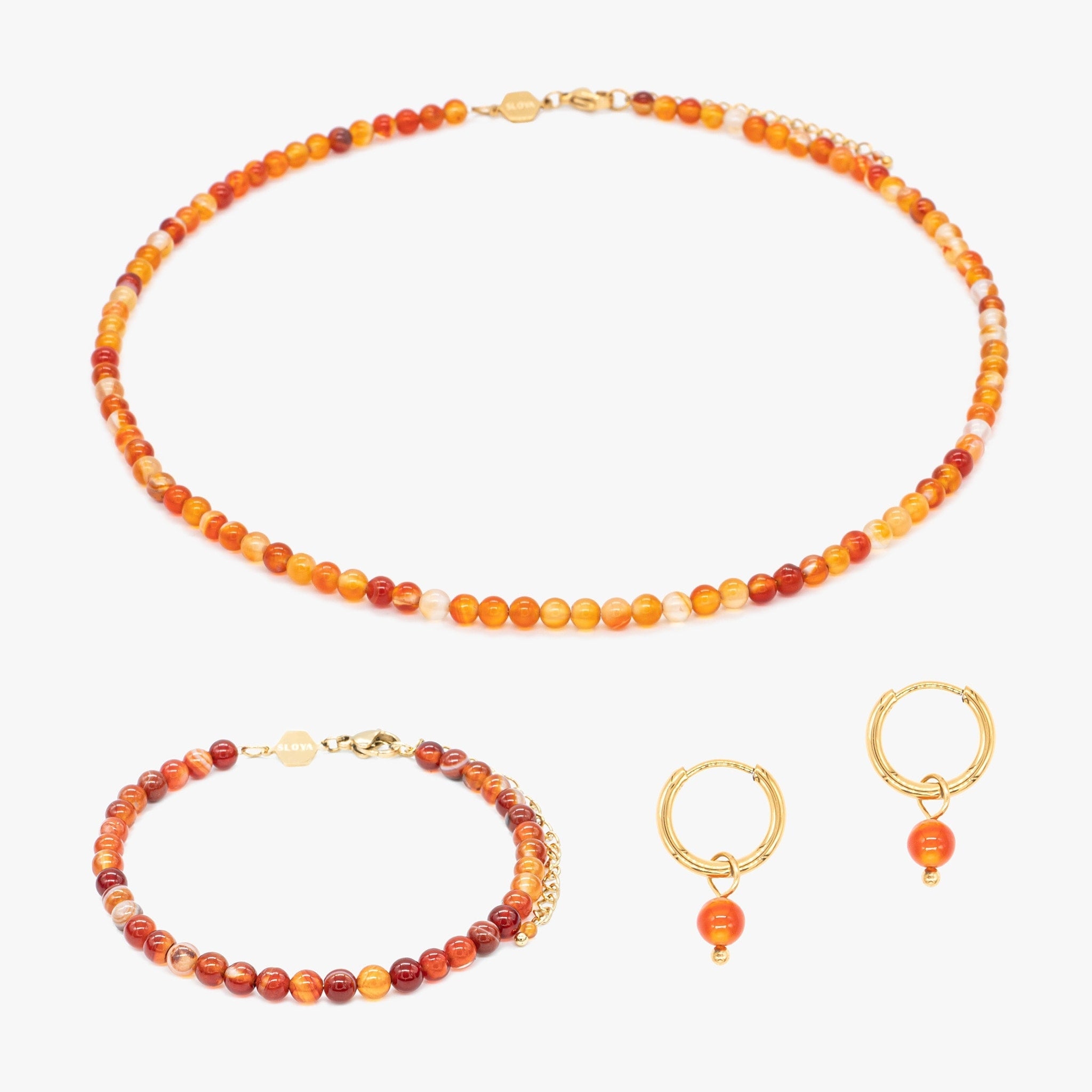 Collier, bracelet et boucles d'oreilles Serena en pierres Cornaline - SLOYA