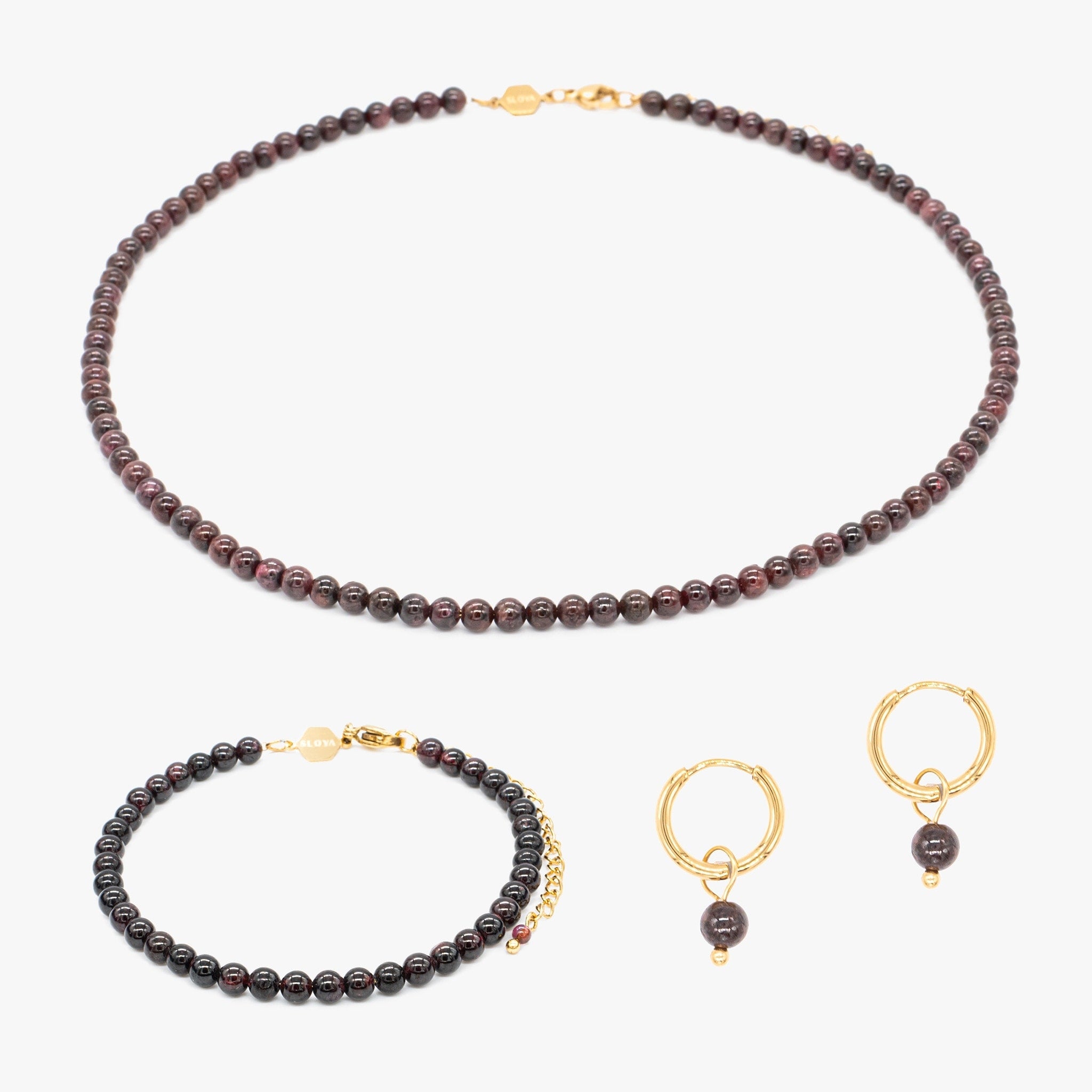 Collier, bracelet et boucles d'oreilles Serena en pierres Grenat - SLOYA