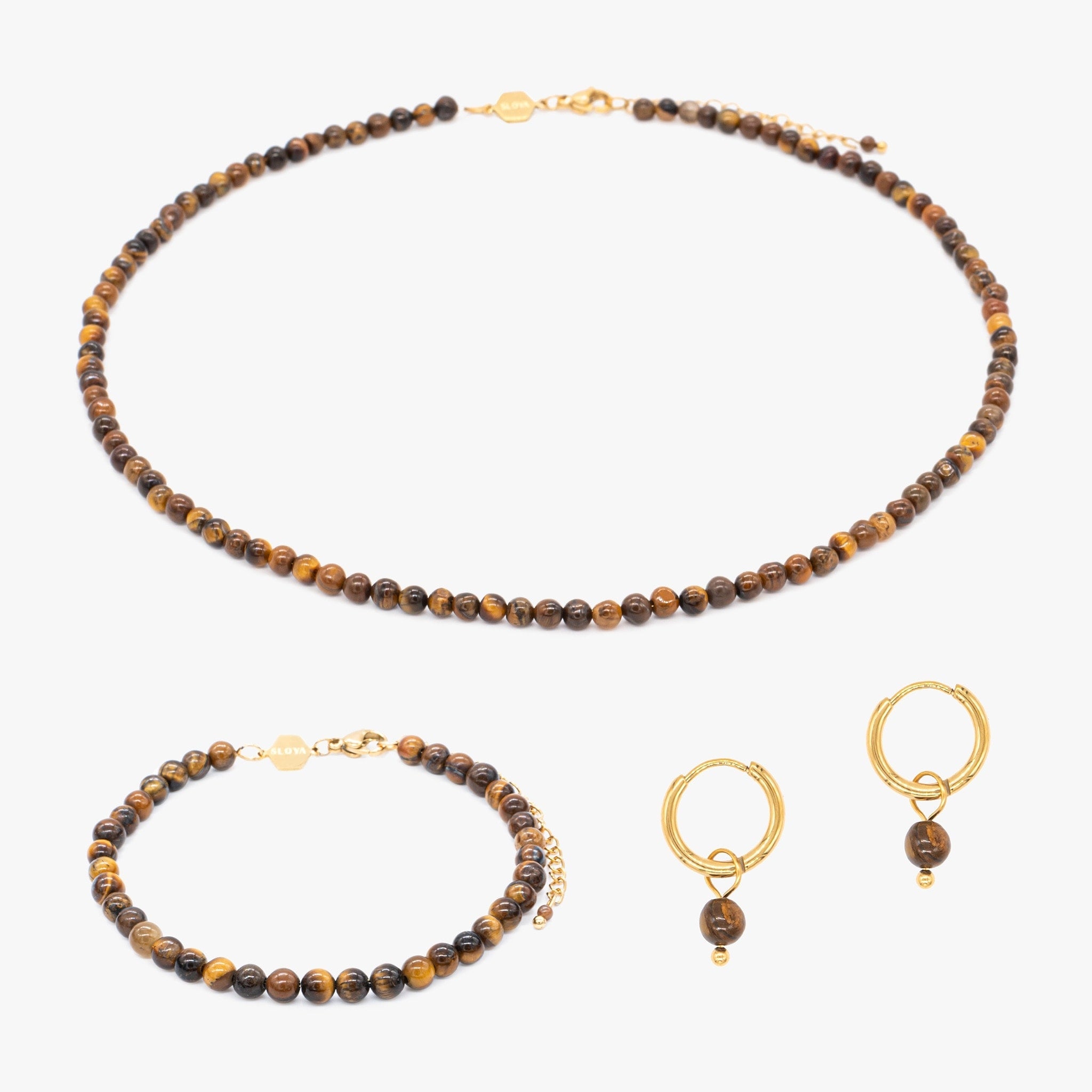 Collier, bracelet et boucles d'oreilles Serena en pierres Oeil de Tigre - SLOYA