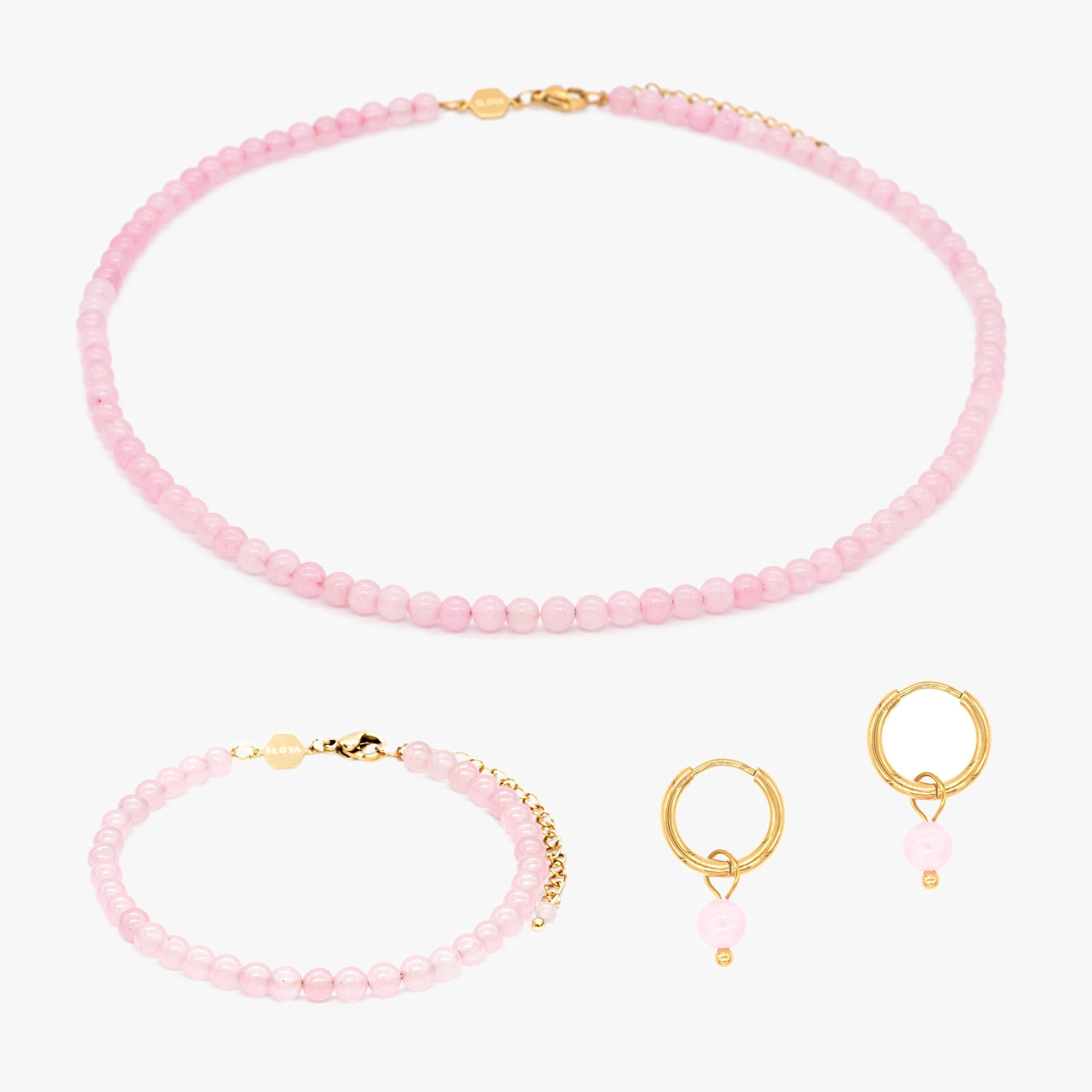 Collier, bracelet et boucles d'oreilles Serena en pierres Quartz Rose - SLOYA