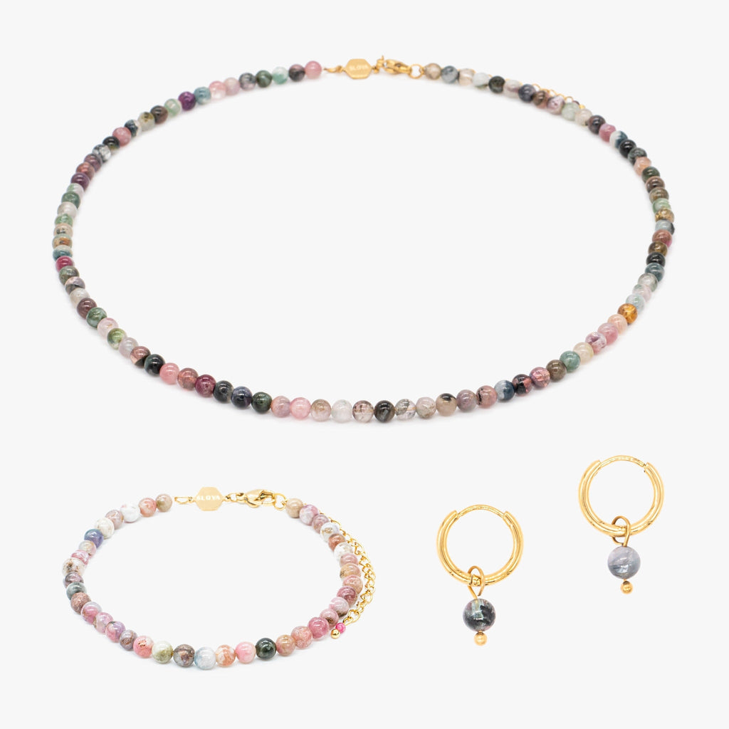Collier, bracelet et boucles d'oreilles Serena en pierres Tourmaline - SLOYA