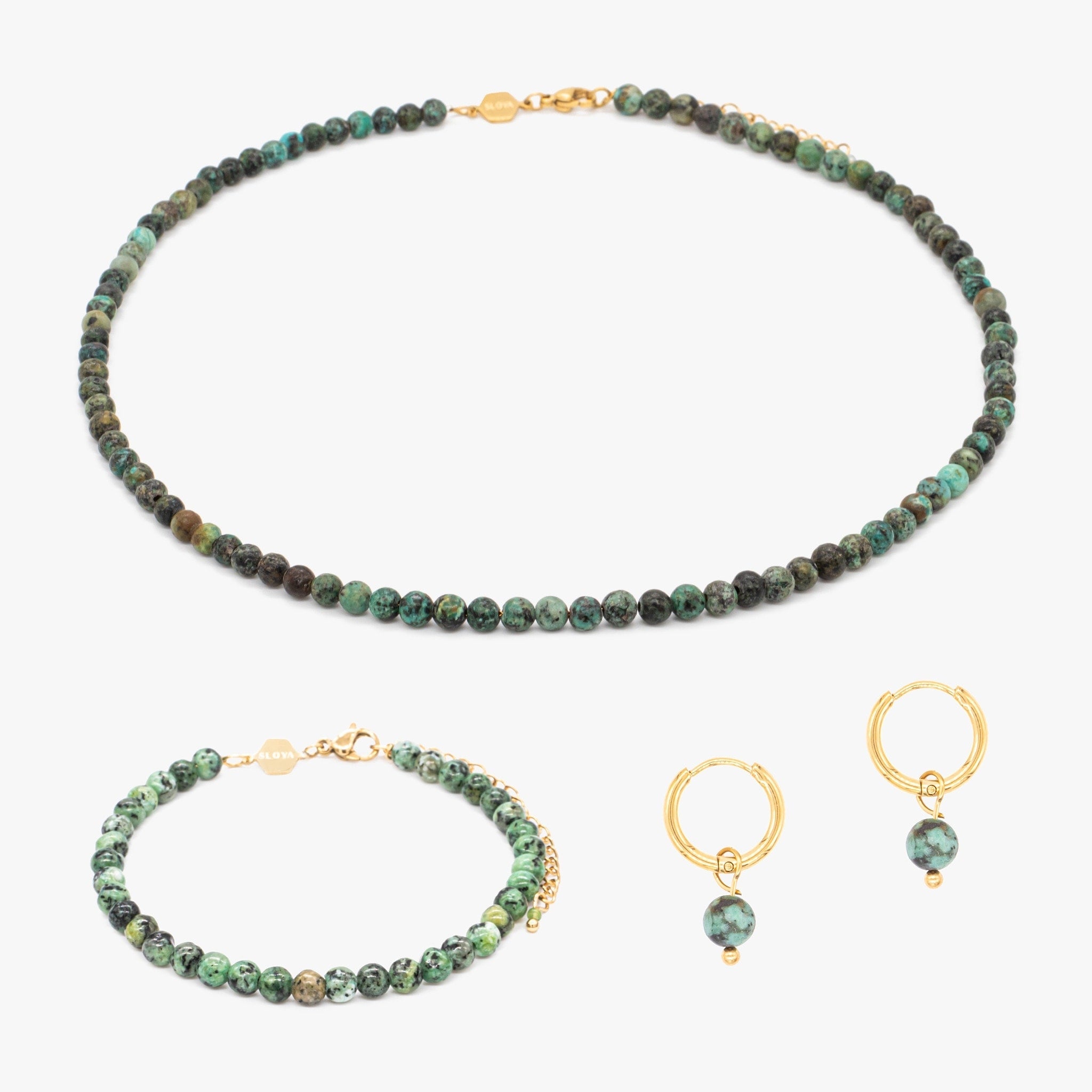 Collier, bracelet et boucles d'oreilles Serena en pierres Turquoise Africain - SLOYA