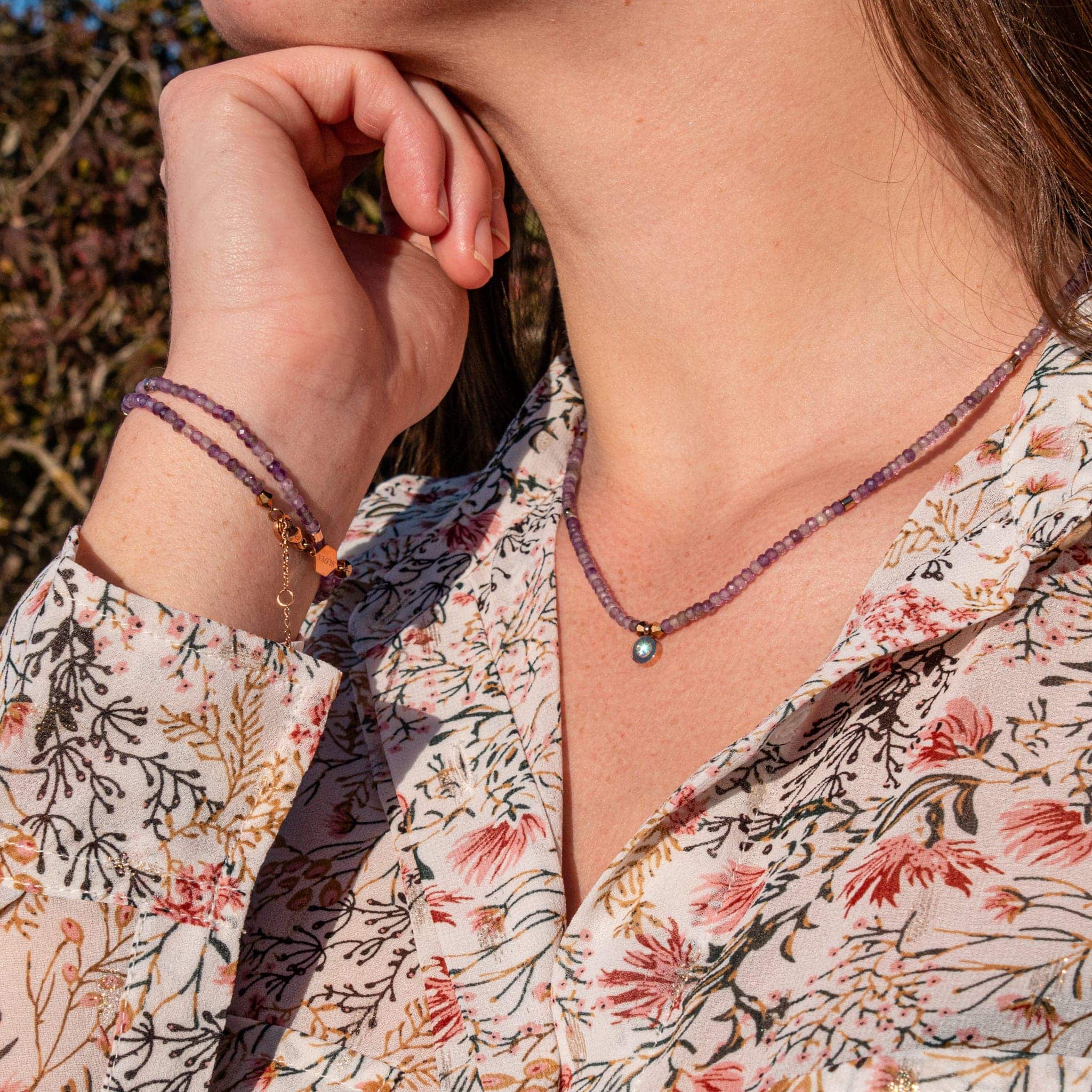 Collier bracelet et boucles d'oreilles LUMIA en pierres Améthyste - SLOYA