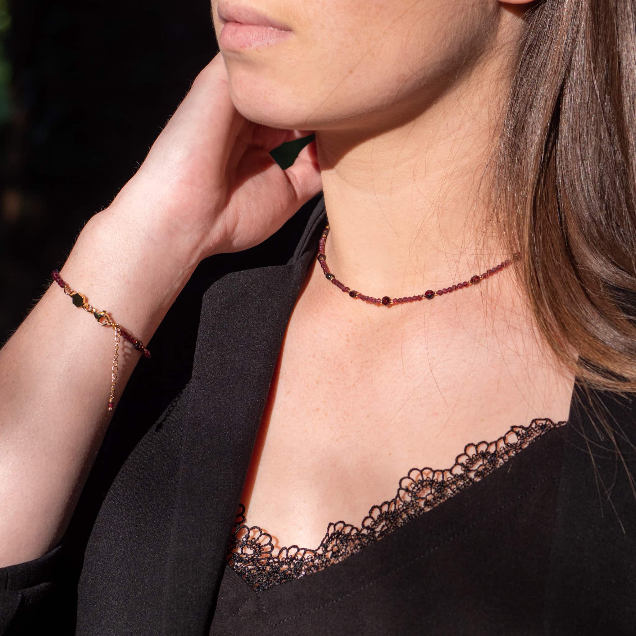 Collier et bracelet Paloma en pierres Grenat - SLOYA